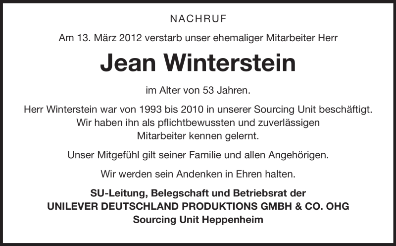  Traueranzeige für Jean Winterstein vom 16.03.2012 aus Starkenburger Echo