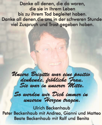 Traueranzeige von Brigitte Beckenhaub von Odenwälder Echo