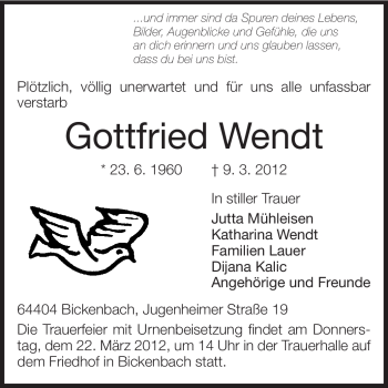Traueranzeige von Gottfried Wendt von Echo-Zeitungen (Gesamtausgabe)