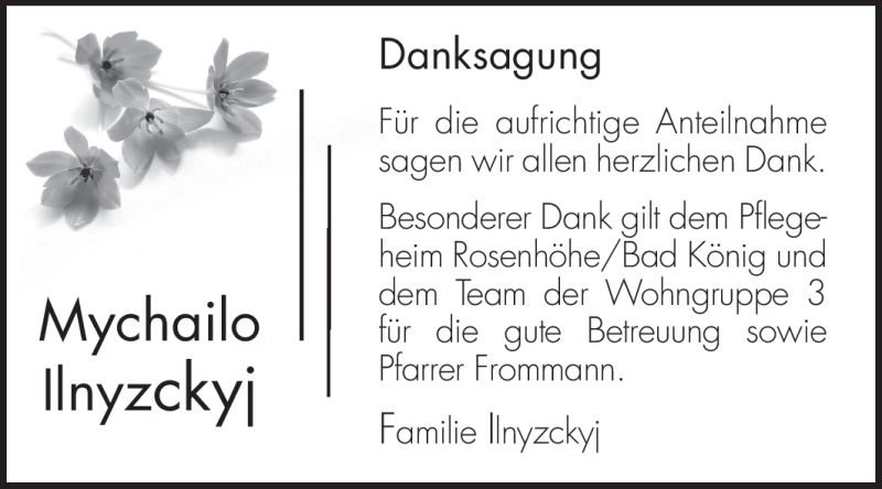  Traueranzeige für Mychailo Ilnyzckyj vom 19.03.2012 aus Odenwälder Echo