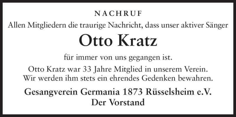  Traueranzeige für Otto Kratz vom 20.03.2012 aus Rüsselsheimer Echo, Groß-Gerauer-Echo, Ried Echo