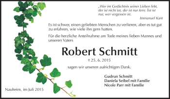 Traueranzeige von Robert Schmitt von Rüsselsheimer Echo, Groß-Gerauer-Echo, Ried Echo