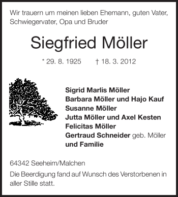 Traueranzeige von Siegfried Möller von Echo-Zeitungen (Gesamtausgabe)