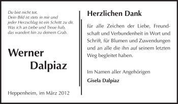 Traueranzeige von Werner Dalpiaz von Starkenburger Echo