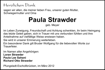 Traueranzeige von Paula Strawder von Echo-Zeitungen (Gesamtausgabe)