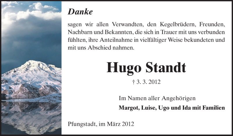  Traueranzeige für Hugo Standt vom 24.03.2012 aus Echo-Zeitungen (Gesamtausgabe)