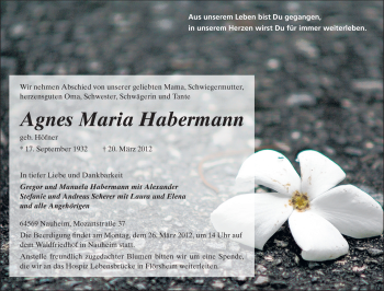 Traueranzeige von Agnes Maria Habermann von Rüsselsheimer Echo, Groß-Gerauer-Echo, Ried Echo