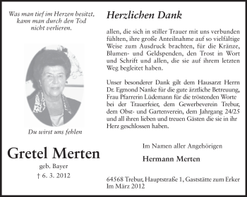 Traueranzeige von Gretel Mertens von Rüsselsheimer Echo, Groß-Gerauer-Echo, Ried Echo