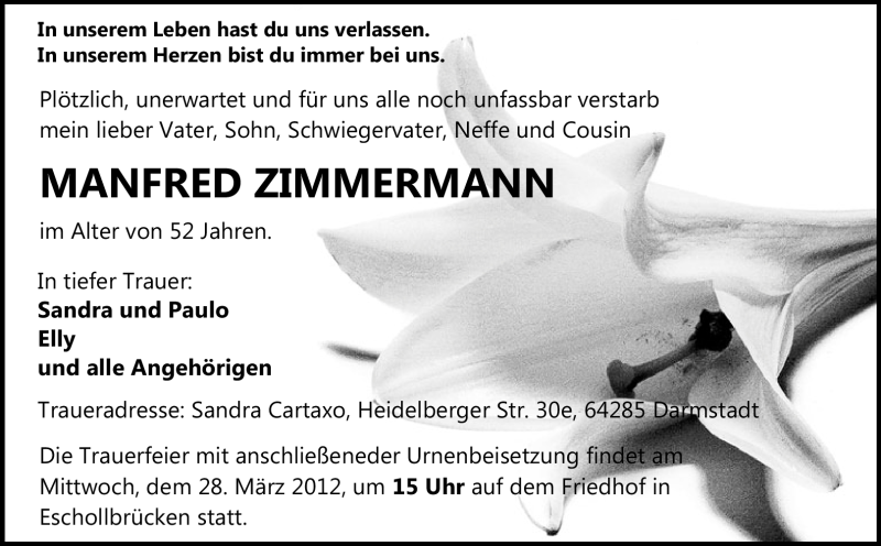  Traueranzeige für Manfred Zimmermann vom 24.03.2012 aus Echo-Zeitungen (Gesamtausgabe)