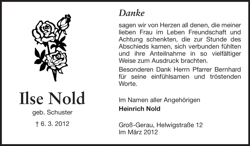  Traueranzeige für Ilse Nold vom 24.03.2012 aus Rüsselsheimer Echo, Groß-Gerauer-Echo, Ried Echo