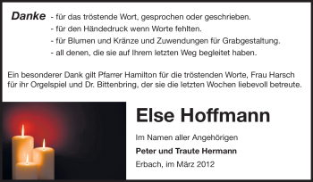 Traueranzeige von Else Hoffmann von Echo-Zeitungen (Gesamtausgabe)