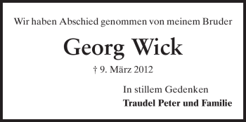 Traueranzeige von Georg Wick von Echo-Zeitungen (Gesamtausgabe)
