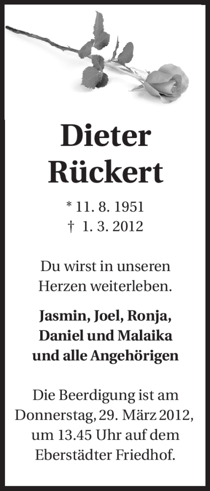  Traueranzeige für Dieter Rückert vom 24.03.2012 aus Echo-Zeitungen (Gesamtausgabe)