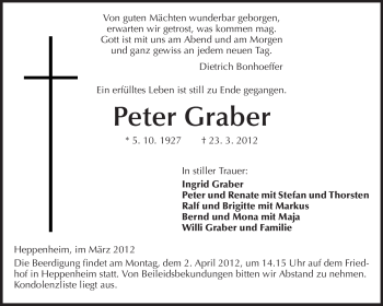 Traueranzeige von Peter Graber von Starkenburger Echo