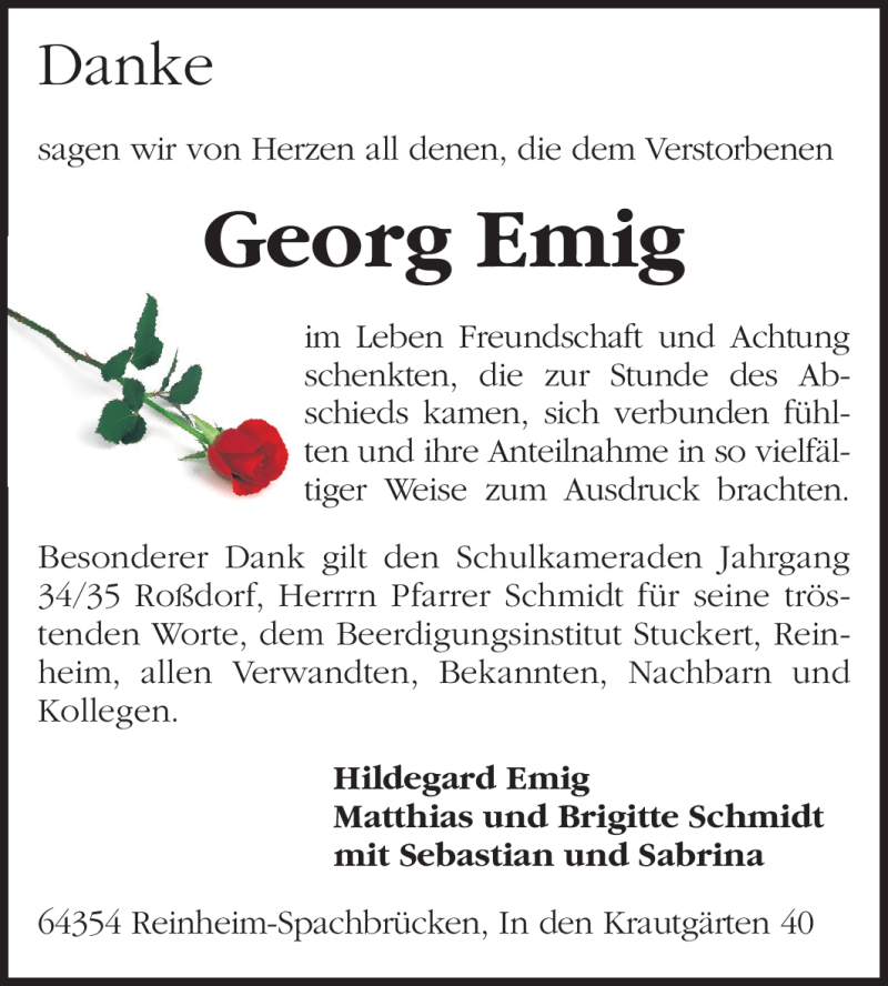  Traueranzeige für Georg Emig vom 31.03.2012 aus Darmstädter Echo, Odenwälder Echo, Rüsselsheimer Echo, Groß-Gerauer-Echo, Ried Echo