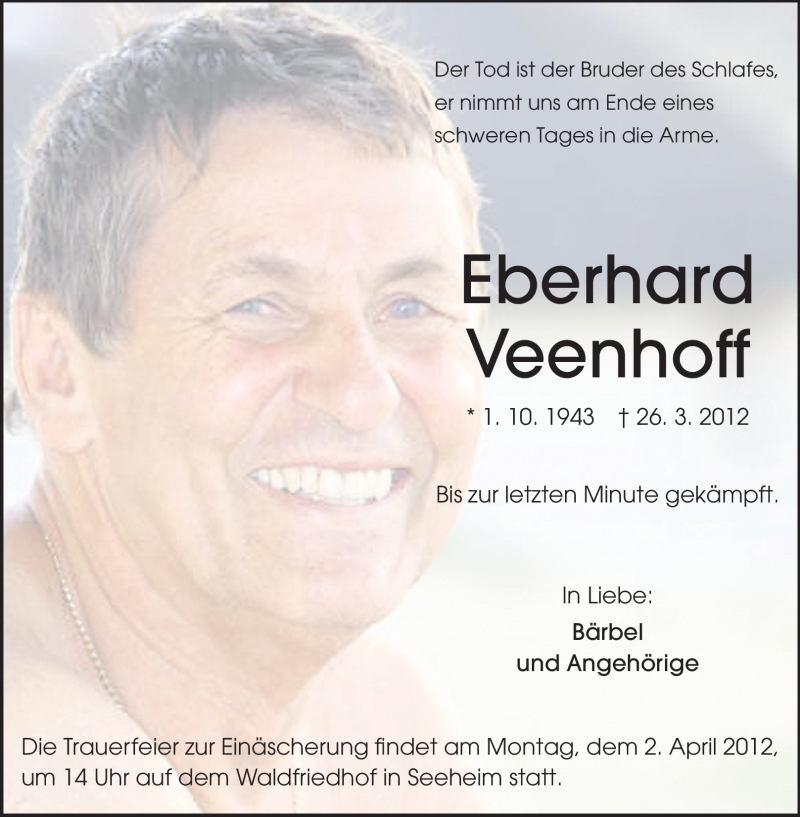  Traueranzeige für Eberhard Veenhoff vom 28.03.2012 aus Echo-Zeitungen (Gesamtausgabe)