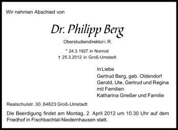 Traueranzeige von Philipp Berg von Echo-Zeitungen (Gesamtausgabe)