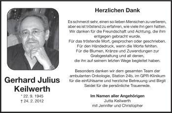 Traueranzeige von Gerhard Julius Keilwerth von Rüsselsheimer Echo, Groß-Gerauer-Echo, Ried Echo