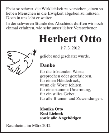 Traueranzeige von Herbert Otto von Rüsselsheimer Echo, Groß-Gerauer-Echo, Ried Echo