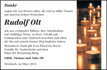 Traueranzeige von Rudolf Olt von Odenwälder Echo