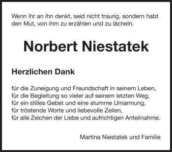 Traueranzeige von Norbert Niestatek von Echo-Zeitungen (Gesamtausgabe)