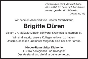 Traueranzeige von Brigitte Düren von Echo-Zeitungen (Gesamtausgabe)