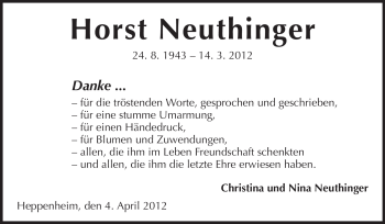 Traueranzeige von Horst Neuthinger von Starkenburger Echo