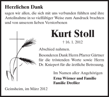 Traueranzeige von Kurt Stoll von Rüsselsheimer Echo, Groß-Gerauer-Echo, Ried Echo