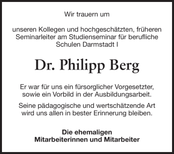 Traueranzeige von Philipp Berg von Echo-Zeitungen (Gesamtausgabe)