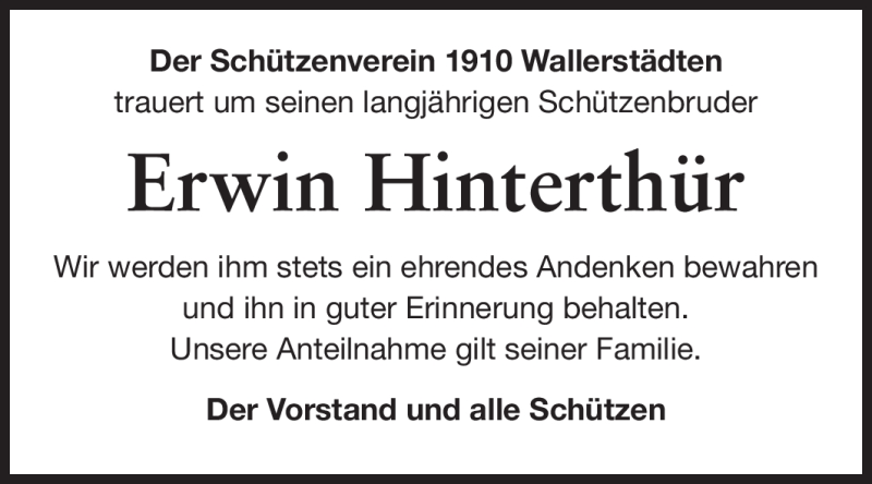  Traueranzeige für Erwin Hinterthür vom 31.03.2012 aus Rüsselsheimer Echo, Groß-Gerauer-Echo, Ried Echo