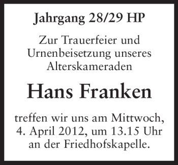 Traueranzeige von Hans Franken von Starkenburger Echo
