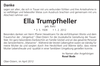 Traueranzeige von Ella Trumpfheller von Echo-Zeitungen (Gesamtausgabe)