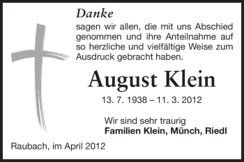 Traueranzeige von August Klein von Odenwälder Echo