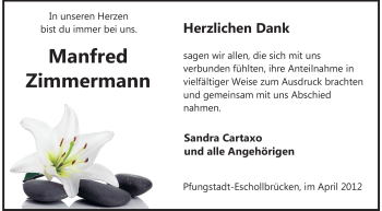 Traueranzeige von Manfred Zimmermann von Echo-Zeitungen (Gesamtausgabe)