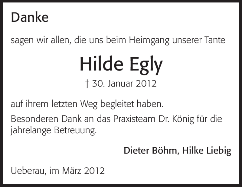 Traueranzeige für Hilde Margarete Egly vom 07.04.2012 aus Echo-Zeitungen (Gesamtausgabe)