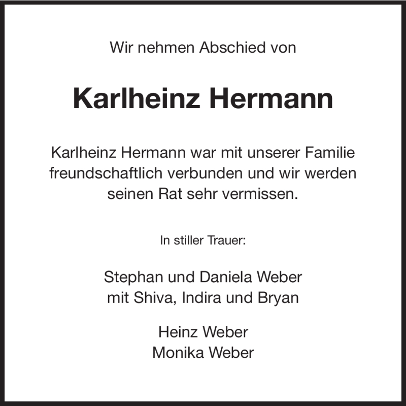  Traueranzeige für Karlheinz Hermann vom 07.04.2012 aus Echo-Zeitungen (Gesamtausgabe)