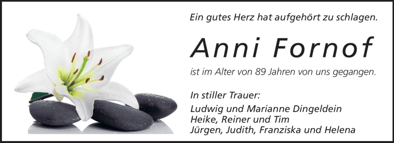  Traueranzeige für Anni Fornof vom 07.04.2012 aus Odenwälder Echo