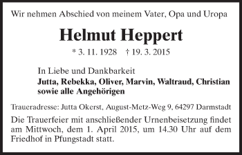 Traueranzeige von Helmut Heppert von Echo-Zeitungen (Gesamtausgabe)