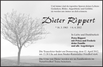 Traueranzeige von Dieter Rippert von Echo-Zeitungen (Gesamtausgabe)