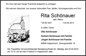 Traueranzeige von Rita Schönauer von Starkenburger Echo