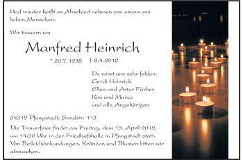 Traueranzeige von Manfred Heinrich von Echo-Zeitungen (Gesamtausgabe)