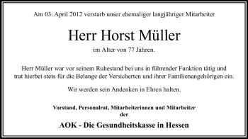 Traueranzeige von Horst Müller von Starkenburger Echo