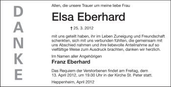 Traueranzeige von Elsa Eberhard von Starkenburger Echo