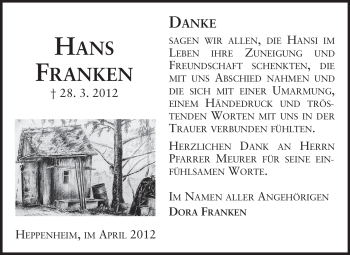 Traueranzeige von Hans Franken von Starkenburger Echo
