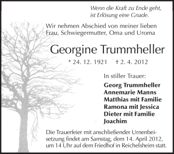 Traueranzeige von Georgine Trummheller von Odenwälder Echo