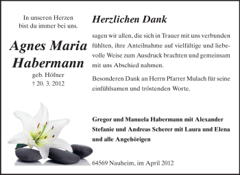 Traueranzeige von Agnes Maria Habermann von Rüsselsheimer Echo, Groß-Gerauer-Echo, Ried Echo