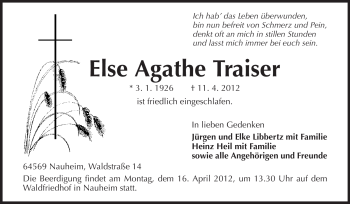Traueranzeige von Else Agathe Traiser von Rüsselsheimer Echo, Groß-Gerauer-Echo, Ried Echo