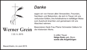 Traueranzeige von Werner Grein von Rüsselsheimer Echo, Groß-Gerauer-Echo, Ried Echo