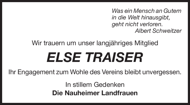  Traueranzeige für Else Agathe Traiser vom 17.04.2012 aus Rüsselsheimer Echo, Groß-Gerauer-Echo, Ried Echo