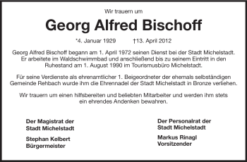 Traueranzeige von Georg Alfred Bischoff von Odenwälder Echo